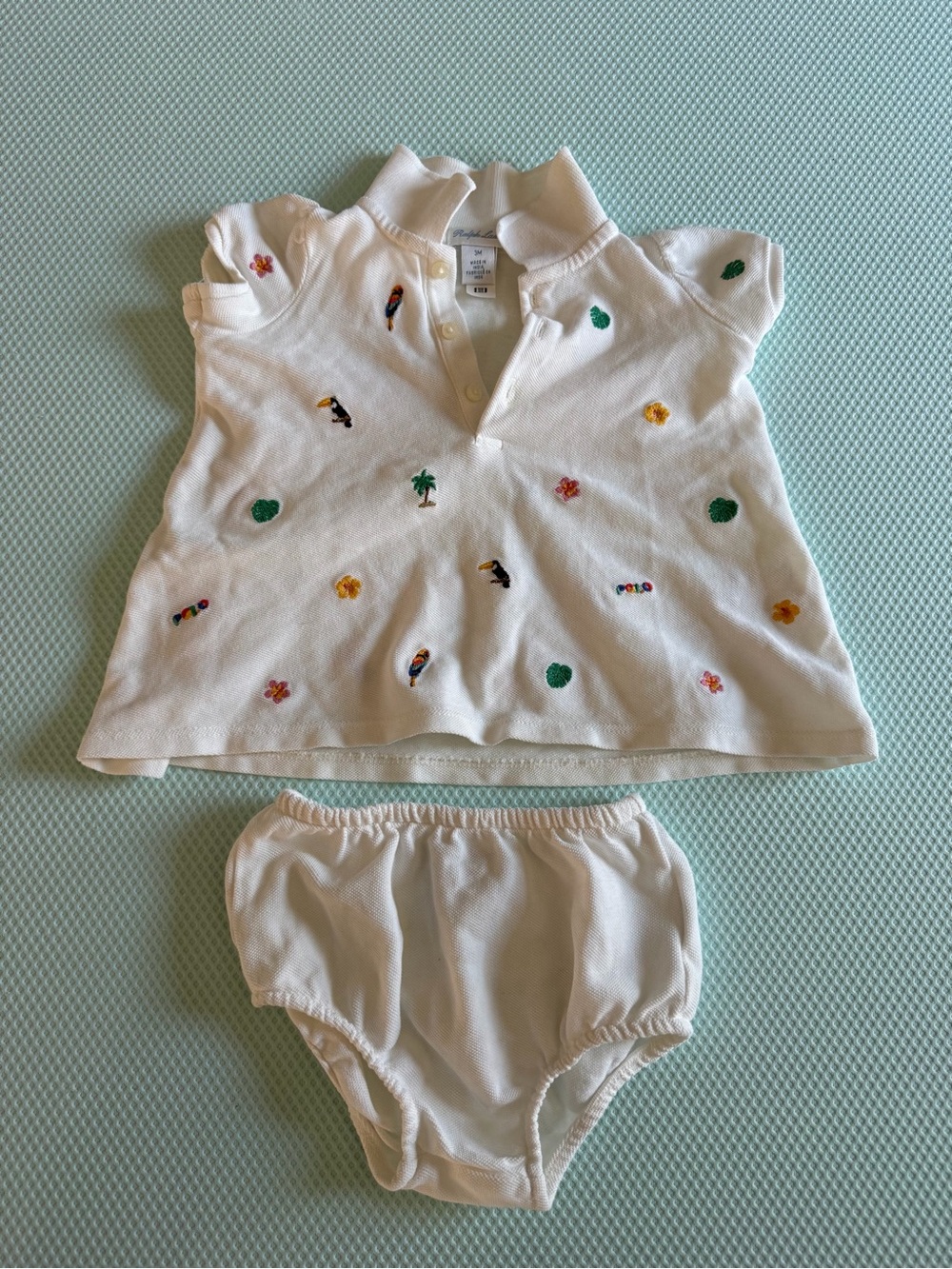 Ralph Lauren White Embroidered Polo Top and Bloomers